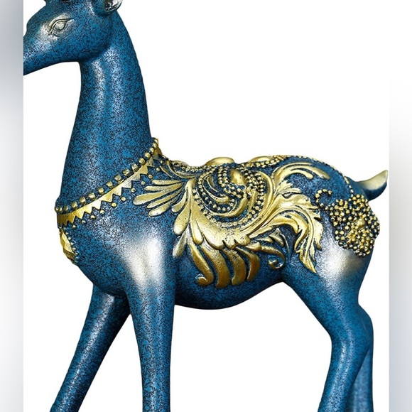 2 Pc Elk Deer Blue Holiday Decor Statues - Picture 2 of 12